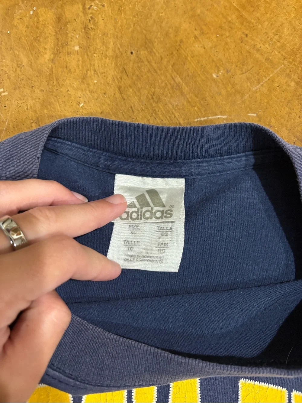 adidas Navy Georgia Tech Short Sleeve Tee with Yellow Logo